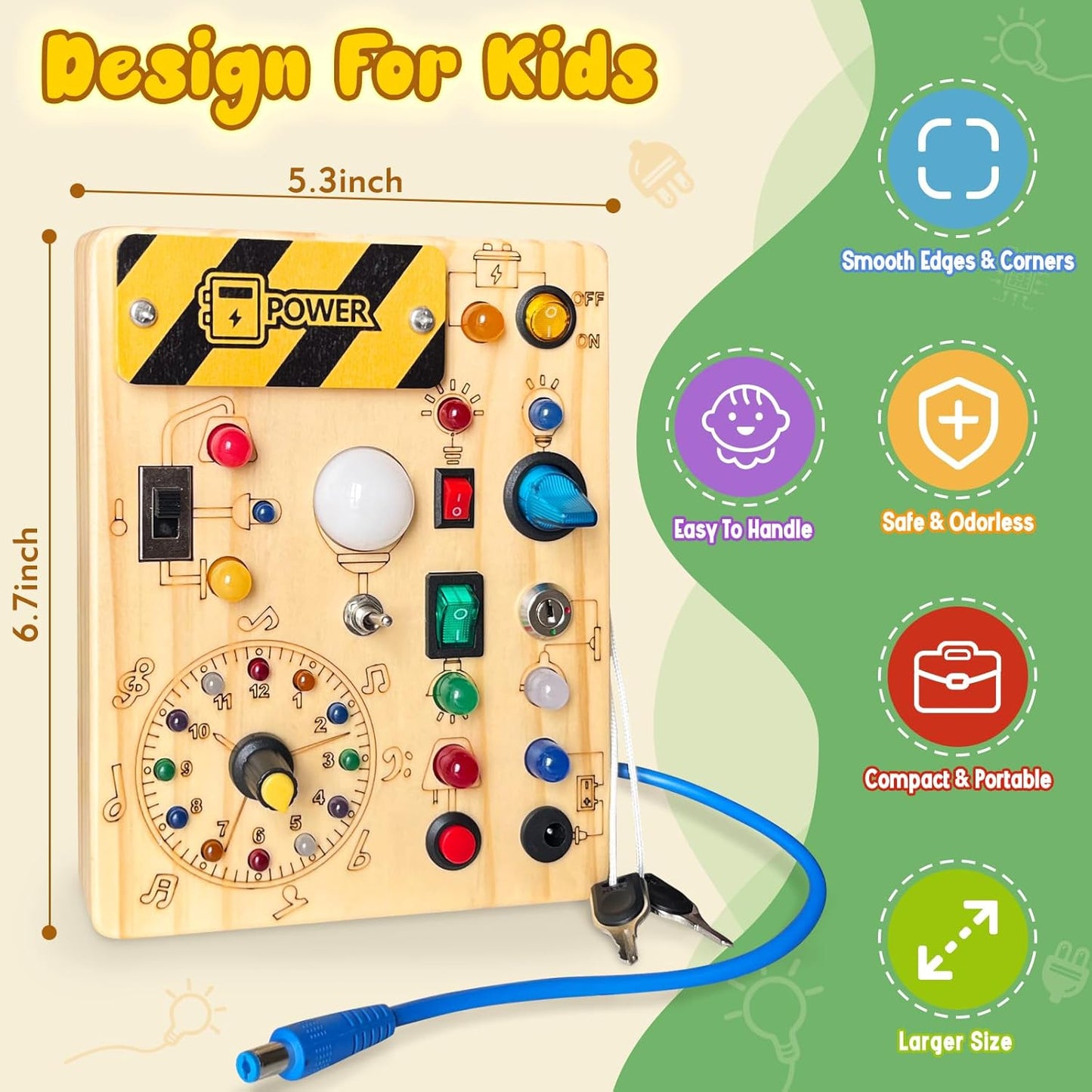 Montessori Busy Board with Lights and Switches for Toddlers