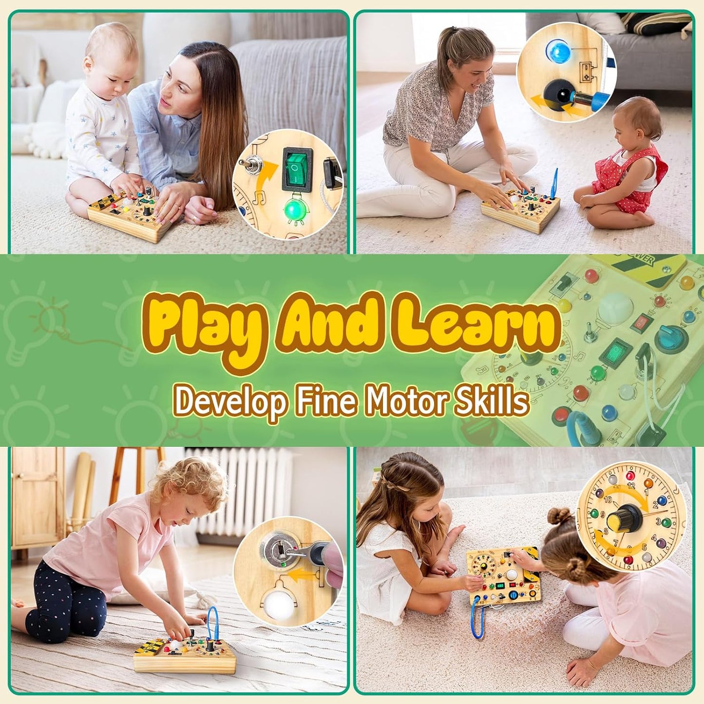 Montessori Busy Board with Lights and Switches for Toddlers